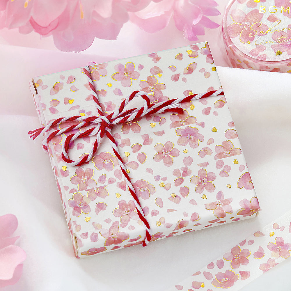 BGM Sakura Limited Masking Tape: Sakura in Spilt Cherry Blossoms — BGM washi tape — decorative Japanese paper tape for journaling and craft, at Cityluxe Singapore