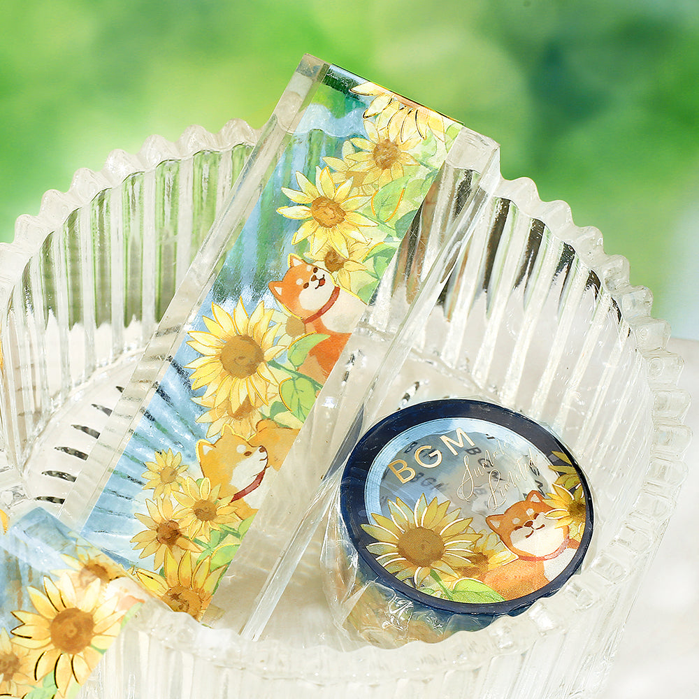 BGM Summer Limited Clear Tape - Dogs and Sunflowers — applied on surface
