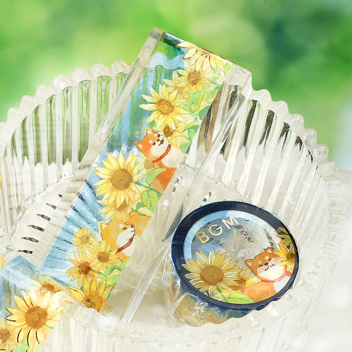 BGM Summer Limited Clear Tape - Dogs and Sunflowers — applied on surface