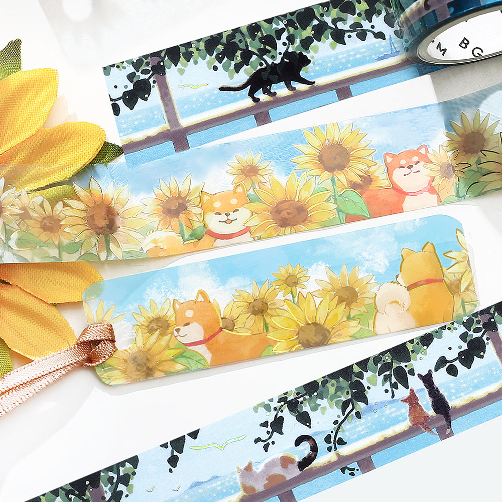 BGM Summer Limited Clear Tape - Dogs and Sunflowers — with packaging