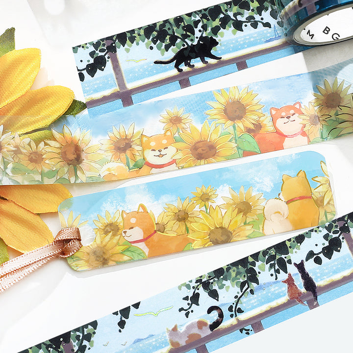 BGM Summer Limited Clear Tape - Dogs and Sunflowers — with packaging