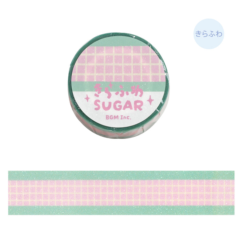BGM Kira Fuwa Sugar Masking Tape in Check Strawberry Soda — BGM masking tape — decorative paper tape for journaling and scrapbooking, at Cityluxe Singapore
