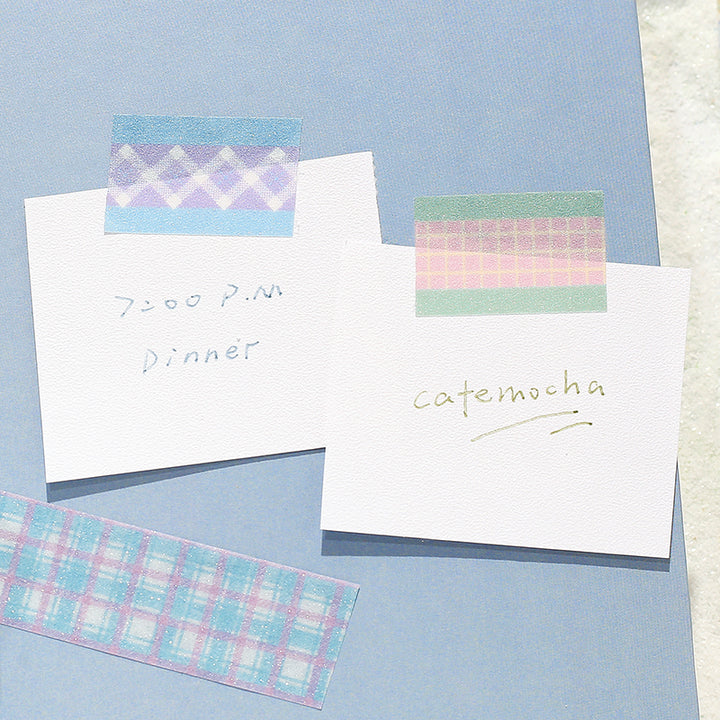 BGM Kira Fuwa Sugar Masking Tape in Check Strawberry Soda — BGM masking tape — decorative paper tape for journaling and scrapbooking, at Cityluxe Singapore