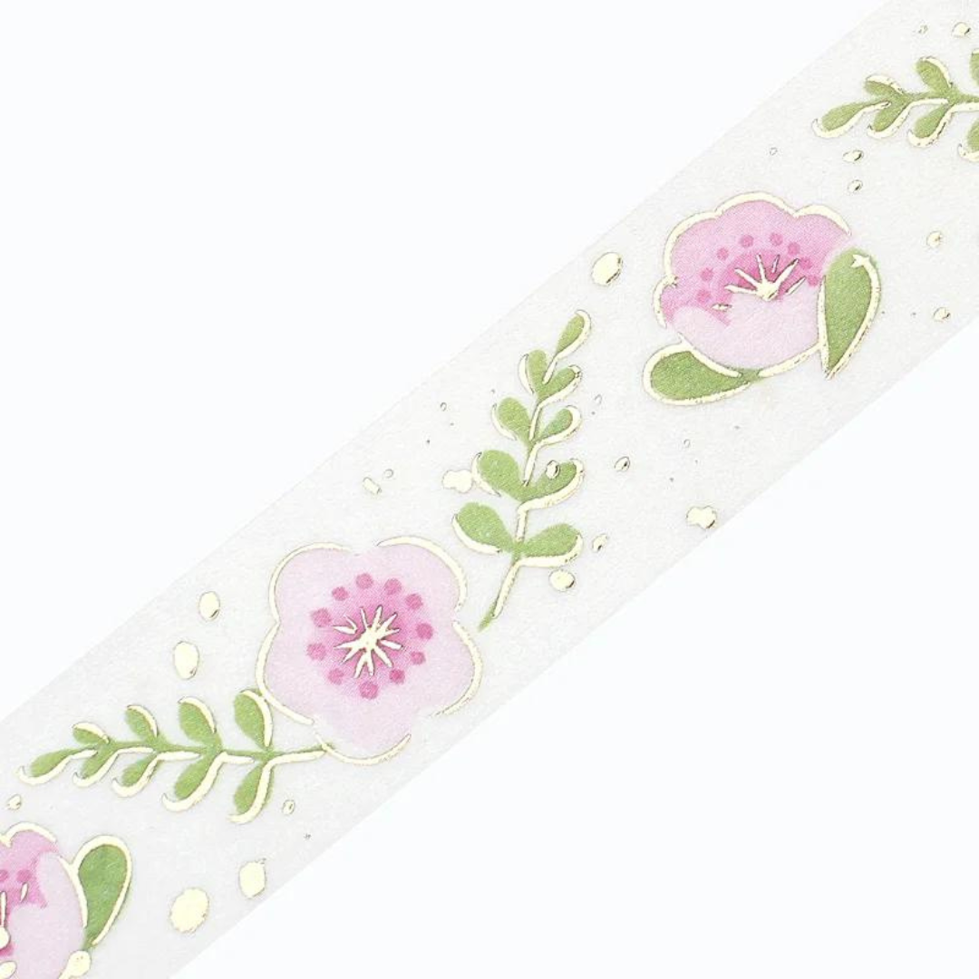 BGM Foil Stamping Masking Tape: Life in Cute Flower — BGM washi tape — decorative Japanese paper tape for journaling and craft, at Cityluxe Singapore