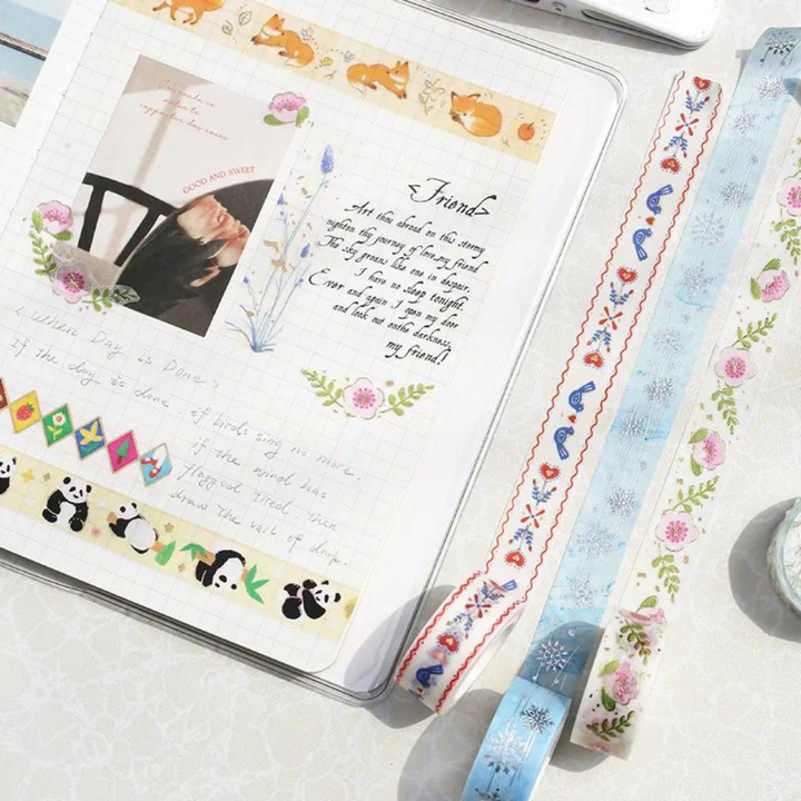 BGM Foil Stamping Masking Tape: Life in Cute Flower — BGM washi tape — decorative Japanese paper tape for journaling and craft, at Cityluxe Singapore