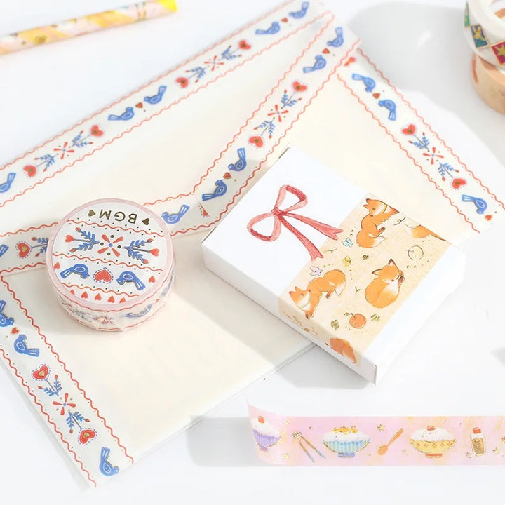 BGM Foil Stamping Masking Tape: Life in Vintage Embroidery — BGM washi tape — decorative Japanese paper tape for journaling and craft, at Cityluxe Singapore