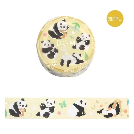 BGM Foil Stamping Masking Tape: Life in Panda Paradise — BGM washi tape — decorative Japanese paper tape for journaling and craft, at Cityluxe Singapore