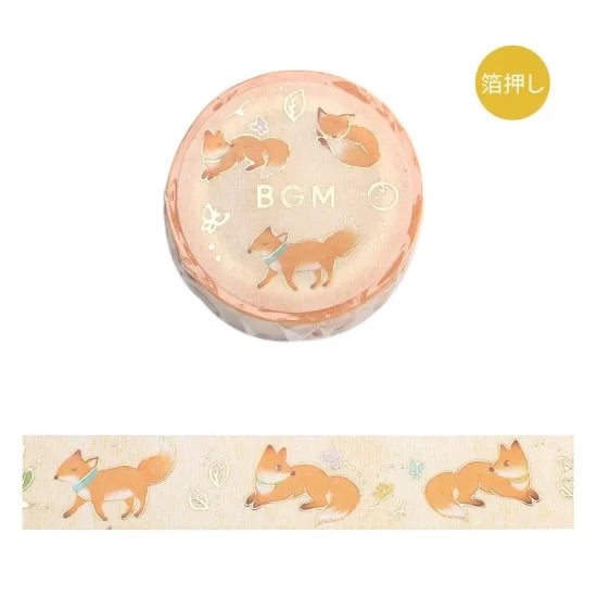 BGM Foil Stamping Masking Tape: Life in Leaves and Fox — BGM washi tape — decorative Japanese paper tape for journaling and craft, at Cityluxe Singapore