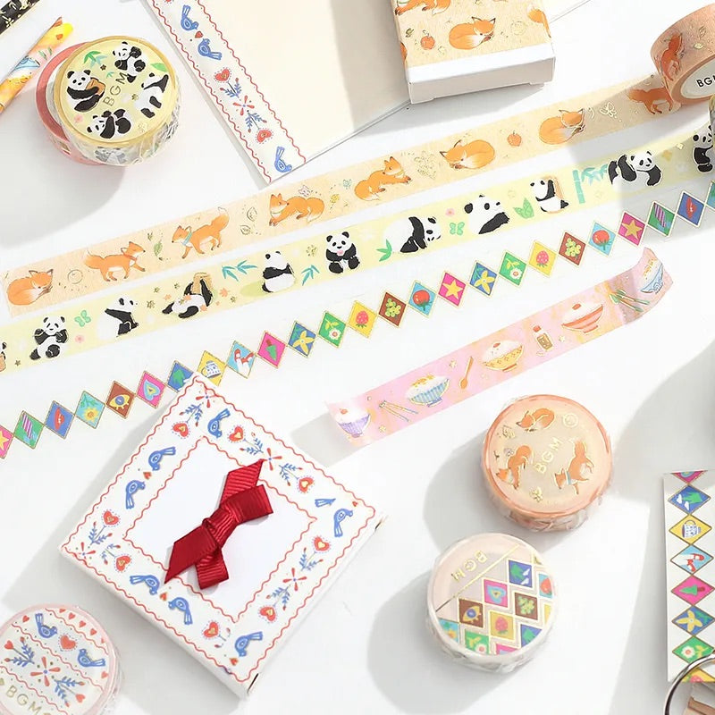 BGM Foil Stamping Masking Tape: Life in Leaves and Fox — BGM washi tape — decorative Japanese paper tape for journaling and craft, at Cityluxe Singapore
