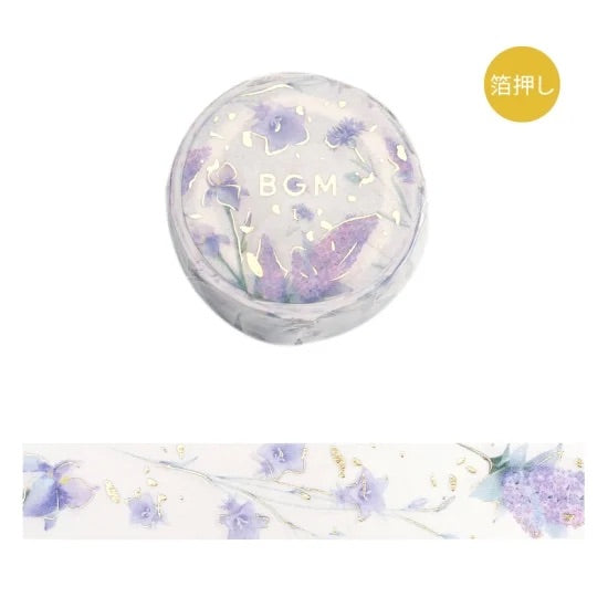 BGM Foil Stamping Masking Tape: Life in Natural/Purple — BGM washi tape — decorative Japanese paper tape for journaling and craft, at Cityluxe Singapore