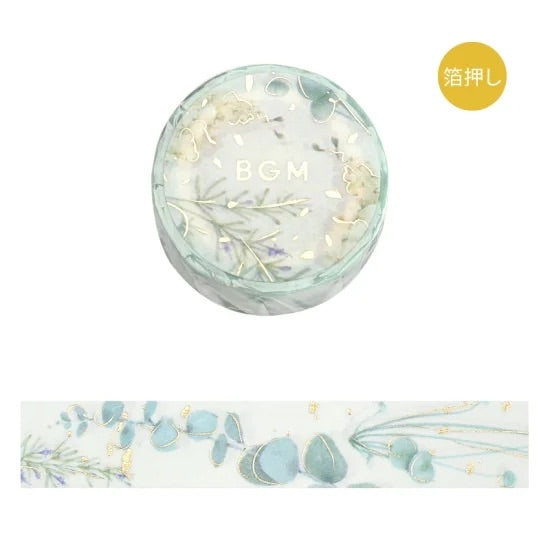 BGM Foil Stamping Masking Tape: Life in Natural/Green — BGM washi tape — decorative Japanese paper tape for journaling and craft, at Cityluxe Singapore