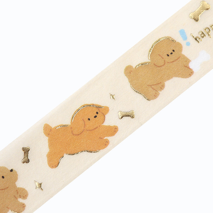 BGM Foil Stamping Masking Tape in Puppy — BGM washi tape — decorative Japanese paper tape for journaling and craft, at Cityluxe Singapore
