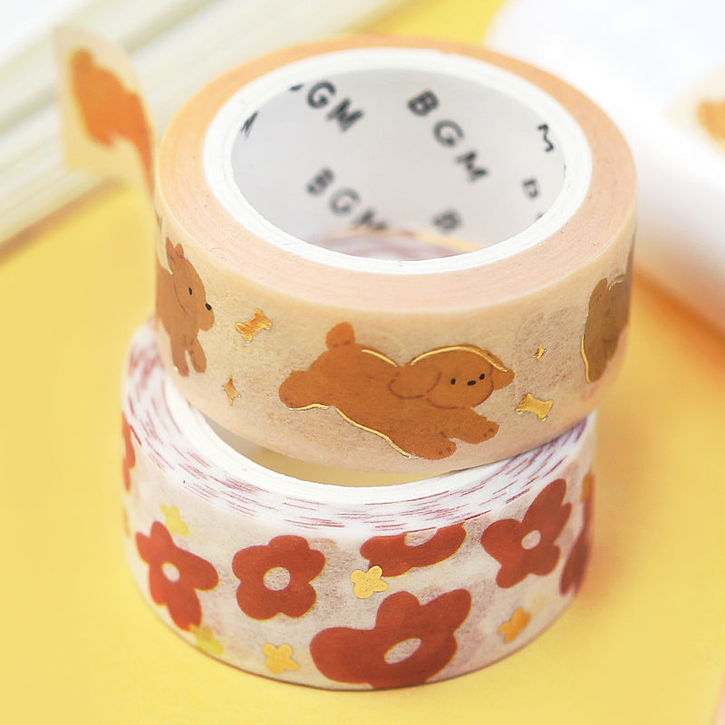 BGM Foil Stamping Masking Tape in Puppy — BGM washi tape — decorative Japanese paper tape for journaling and craft, at Cityluxe Singapore