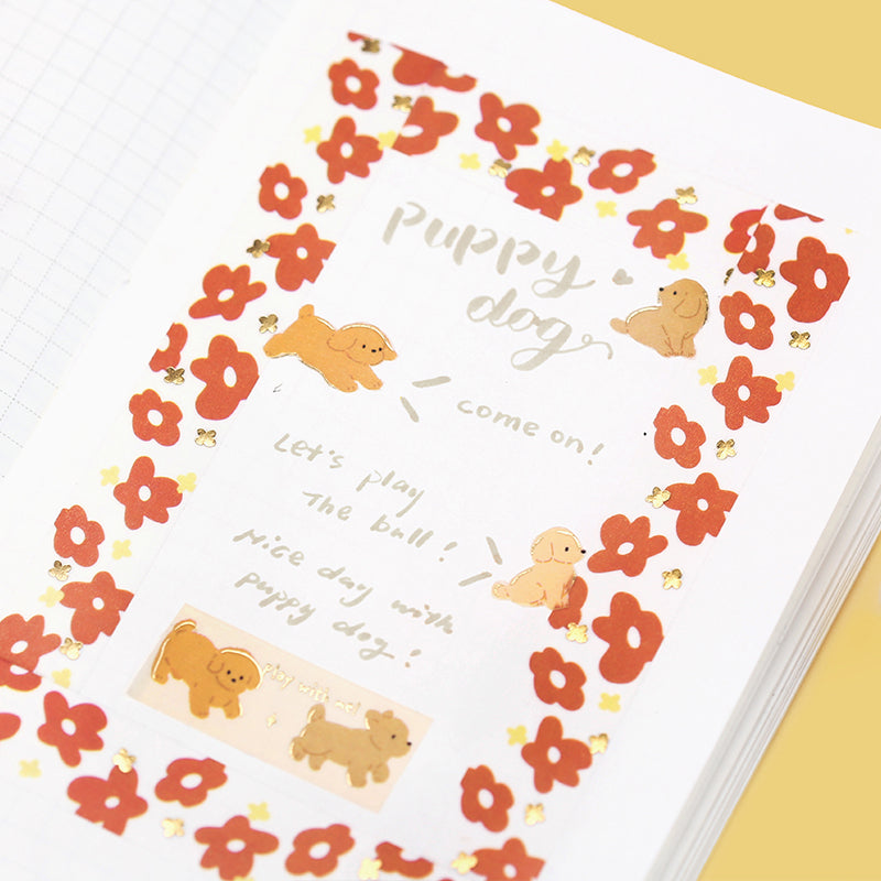 BGM Foil Stamping Masking Tape in Puppy — BGM washi tape — decorative Japanese paper tape for journaling and craft, at Cityluxe Singapore