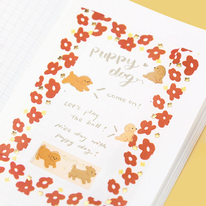 BGM Foil Stamping Masking Tape in Puppy — BGM washi tape — decorative Japanese paper tape for journaling and craft, at Cityluxe Singapore