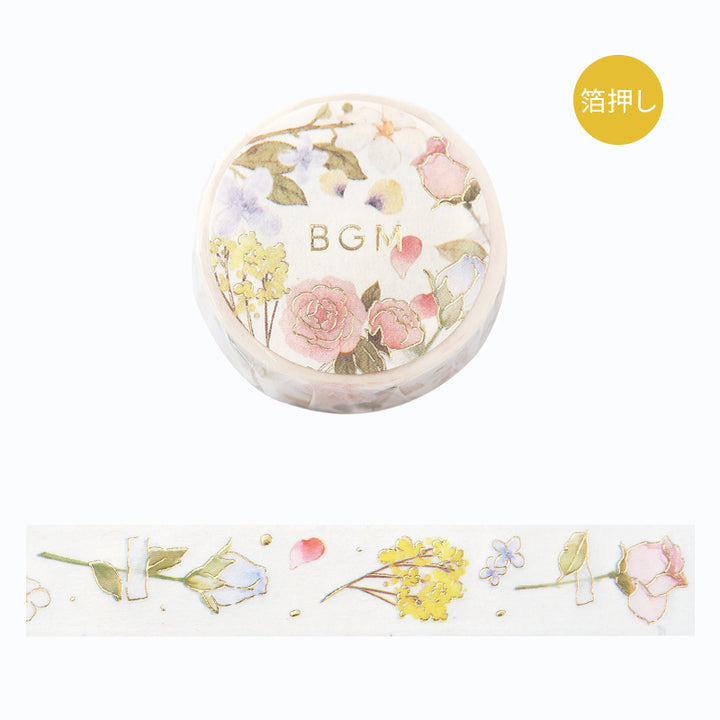 BGM Foil Stamping Masking Tape in Flower Poem — BGM washi tape — decorative Japanese paper tape for journaling and craft, at Cityluxe Singapore
