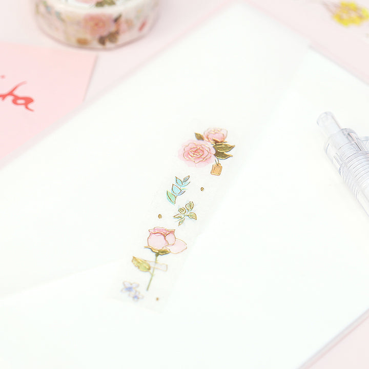 BGM Foil Stamping Masking Tape in Flower Poem — BGM washi tape — decorative Japanese paper tape for journaling and craft, at Cityluxe Singapore