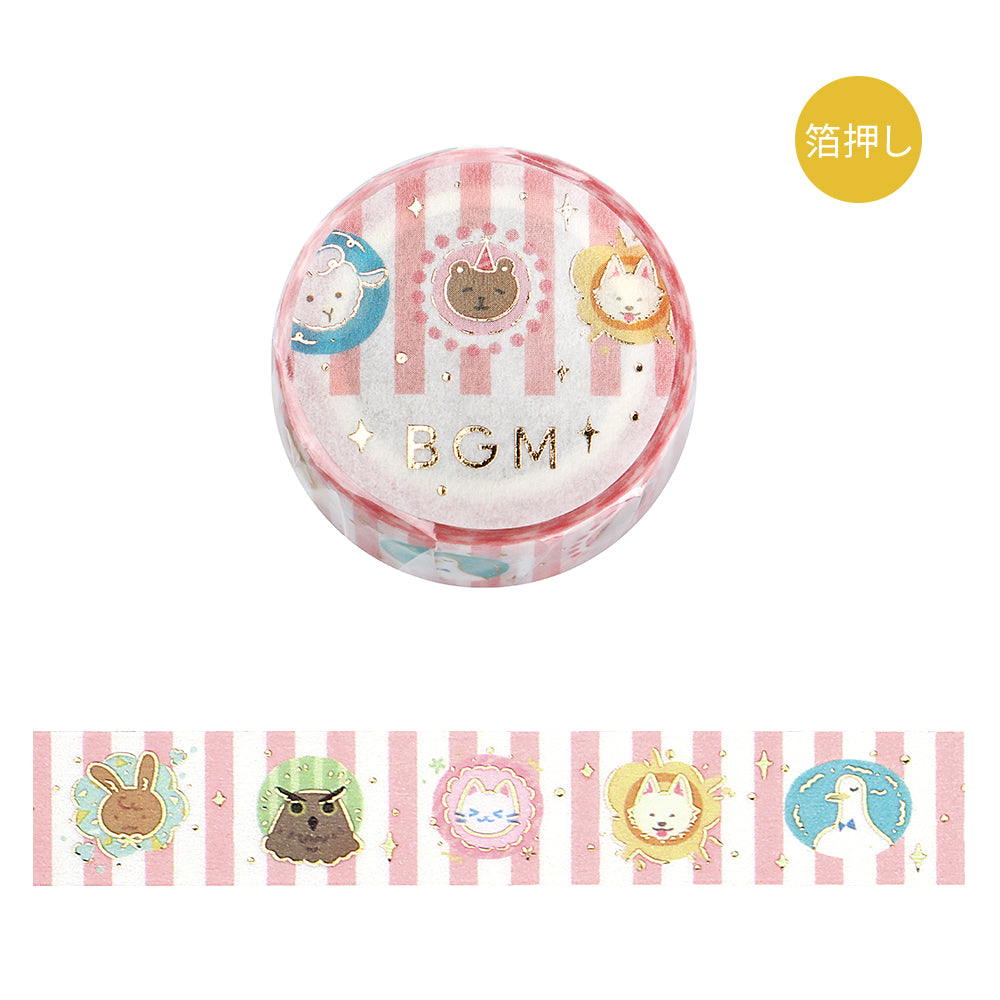 BGM Foil Stamping Masking Tape in Animal Town — BGM washi tape — decorative Japanese paper tape for journaling and craft, at Cityluxe Singapore