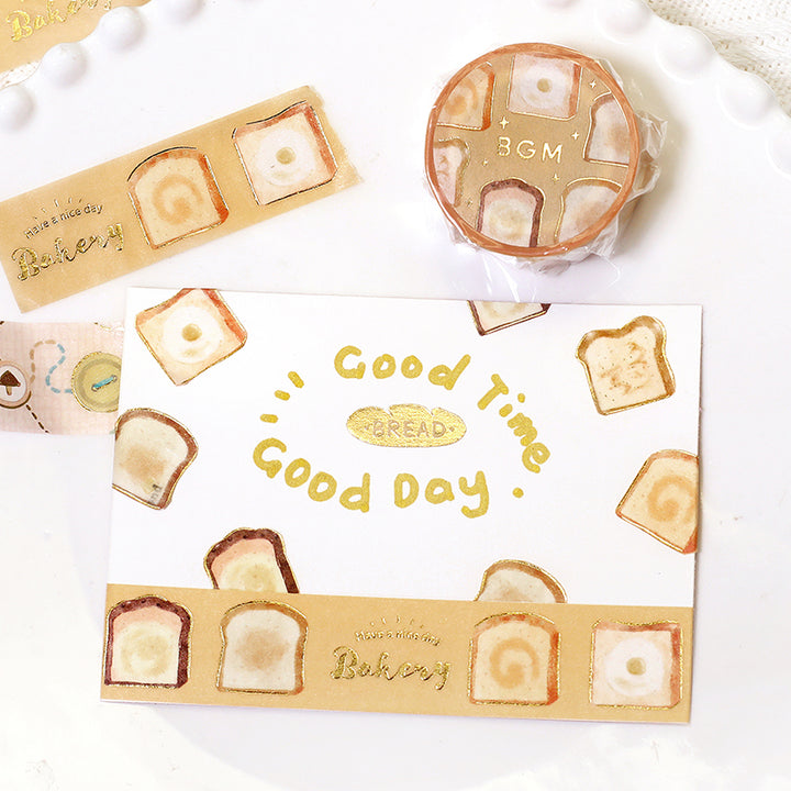 BGM Foil Stamping Masking Tape in Toast Everyday — BGM washi tape — decorative Japanese paper tape for journaling and craft, at Cityluxe Singapore