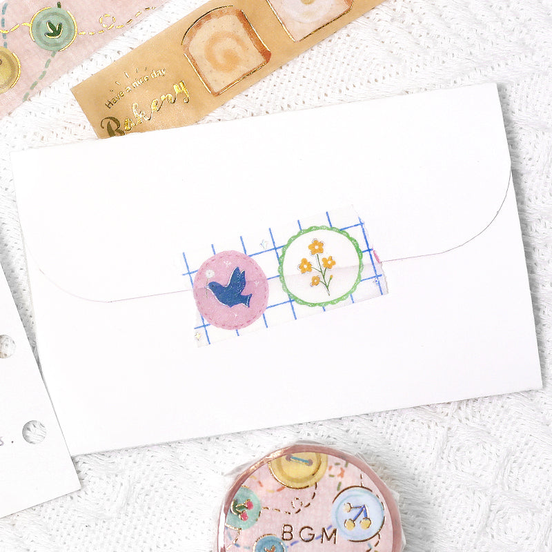 BGM Foil Stamping Masking Tape in Brooch — BGM washi tape — decorative Japanese paper tape for journaling and craft, at Cityluxe Singapore