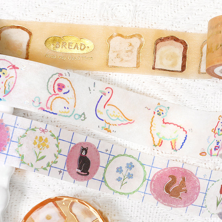 BGM Foil Stamping Masking Tape in Color Zoo — BGM washi tape — decorative Japanese paper tape for journaling and craft, at Cityluxe Singapore