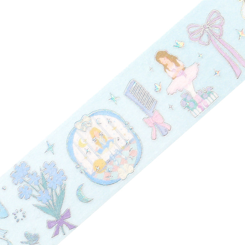 BGM Foil Stamping Masking Tape in Ballerina Blue — BGM washi tape — decorative Japanese paper tape for journaling and craft, at Cityluxe Singapore