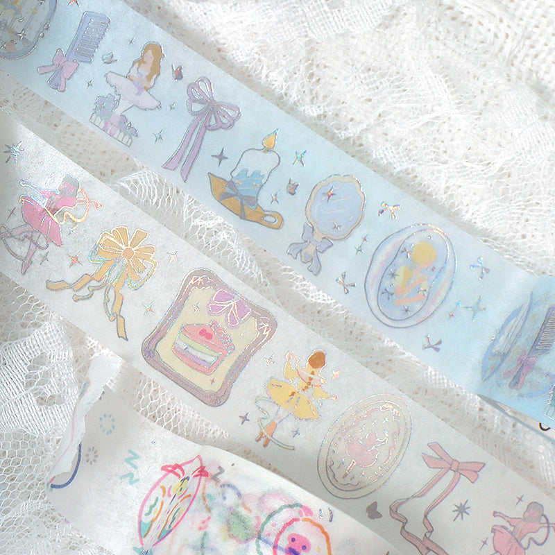 BGM Foil Stamping Masking Tape in Ballerina Blue — BGM washi tape — decorative Japanese paper tape for journaling and craft, at Cityluxe Singapore