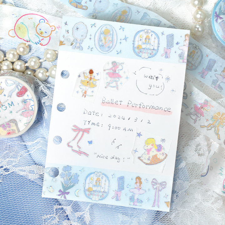 BGM Foil Stamping Masking Tape in Ballerina Blue — BGM washi tape — decorative Japanese paper tape for journaling and craft, at Cityluxe Singapore