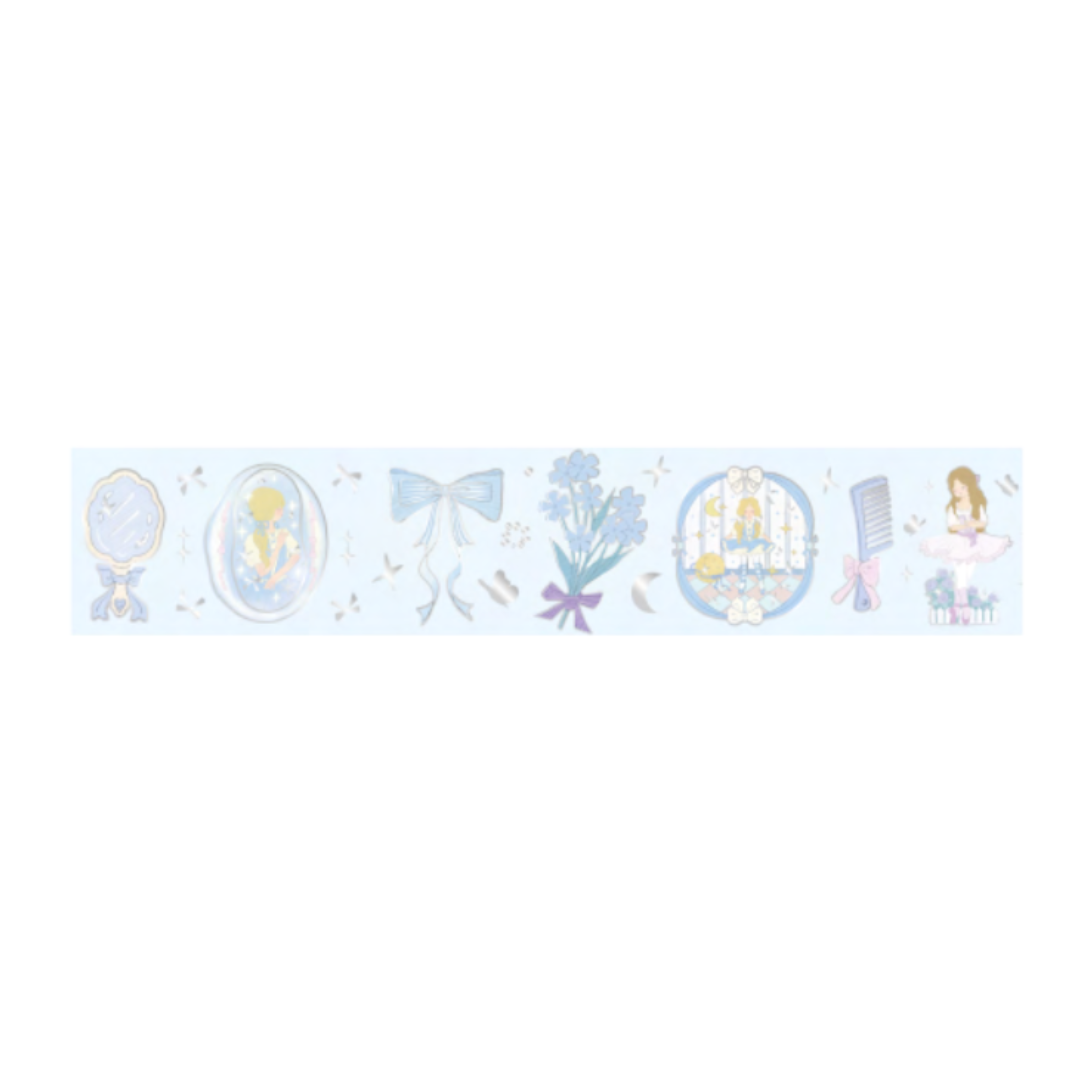 BGM Foil Stamping Masking Tape in Ballerina Blue — BGM washi tape — decorative Japanese paper tape for journaling and craft, at Cityluxe Singapore