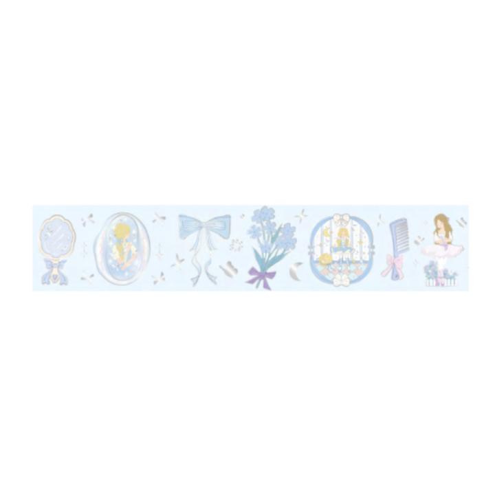 BGM Foil Stamping Masking Tape in Ballerina Blue — BGM washi tape — decorative Japanese paper tape for journaling and craft, at Cityluxe Singapore