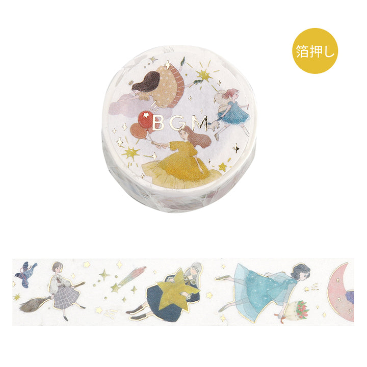 BGM Foil Stamping Masking Tape: Life in Flying Girl — BGM masking tape — decorative paper tape for journaling and scrapbooking, at Cityluxe Singapore