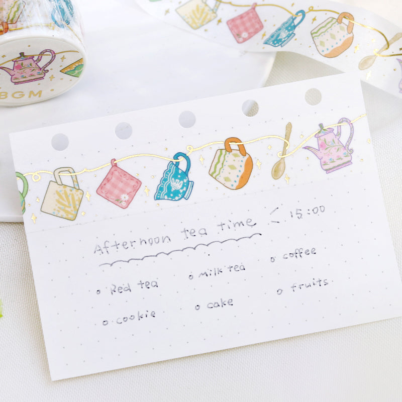 BGM Foil Stamping Masking Tape: Life in Tea Time — BGM masking tape — decorative paper tape for journaling and scrapbooking, at Cityluxe Singapore