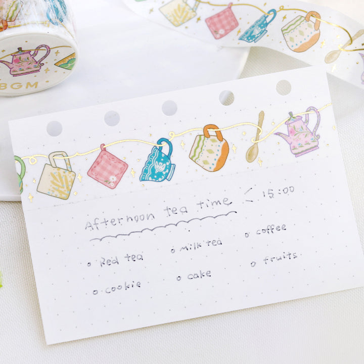 BGM Foil Stamping Masking Tape: Life in Tea Time — BGM masking tape — decorative paper tape for journaling and scrapbooking, at Cityluxe Singapore