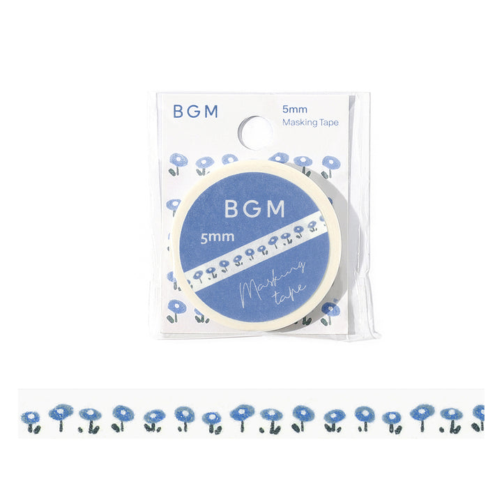 BGM Foil Stamping Masking Tape: Life in Little Blue Flowers — BGM washi tape — decorative Japanese paper tape for journaling and craft, at Cityluxe Singapore