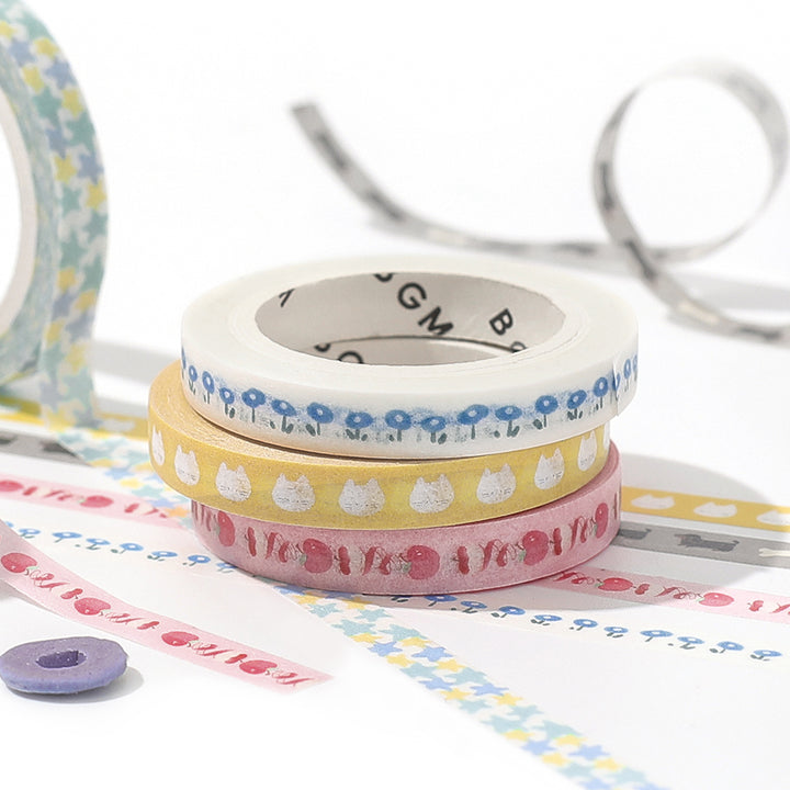 BGM Foil Stamping Masking Tape: Life in Little Blue Flowers — BGM washi tape — decorative Japanese paper tape for journaling and craft, at Cityluxe Singapore