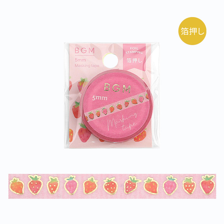 BGM Foil Stamping Masking Tape in Strawberry in Love — BGM masking tape — decorative paper tape for journaling and scrapbooking, at Cityluxe Singapore