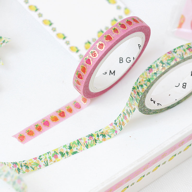 BGM Foil Stamping Masking Tape in Strawberry in Love — BGM masking tape — decorative paper tape for journaling and scrapbooking, at Cityluxe Singapore
