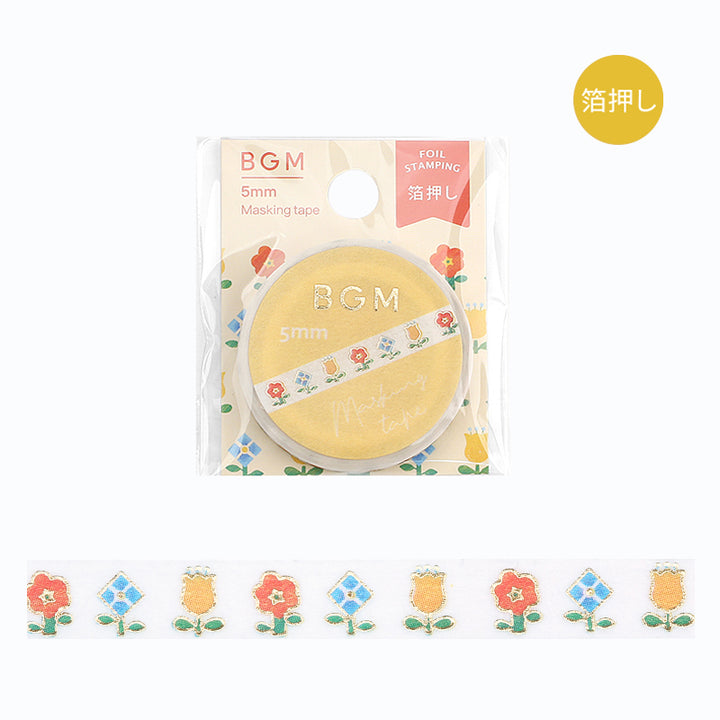 BGM Foil Stamping Masking Tape in Small Flowers — BGM masking tape — decorative paper tape for journaling and scrapbooking, at Cityluxe Singapore