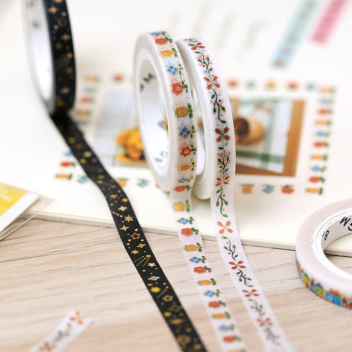 BGM Foil Stamping Masking Tape in Retro Pattern — BGM masking tape — decorative paper tape for journaling and scrapbooking, at Cityluxe Singapore