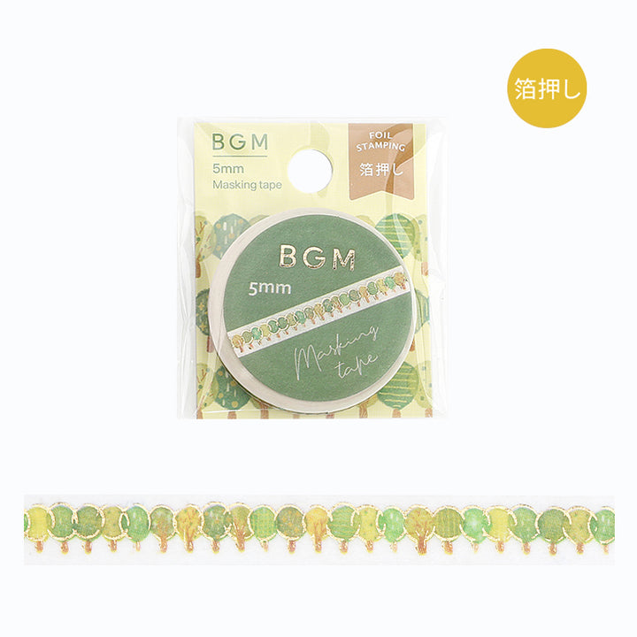 BGM Foil Stamping Masking Tape in Row of Trees — BGM masking tape — decorative paper tape for journaling and scrapbooking, at Cityluxe Singapore