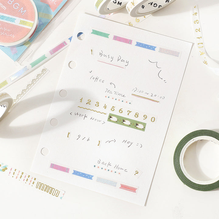 BGM Foil Stamping Masking Tape: Life in Ribbon Index — BGM washi tape — decorative Japanese paper tape for journaling and craft, at Cityluxe Singapore
