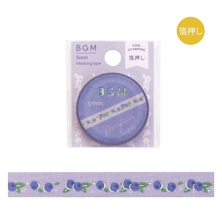 BGM Foil Stamping Masking Tape: Life in Blueberry — BGM washi tape — decorative Japanese paper tape for journaling and craft, at Cityluxe Singapore