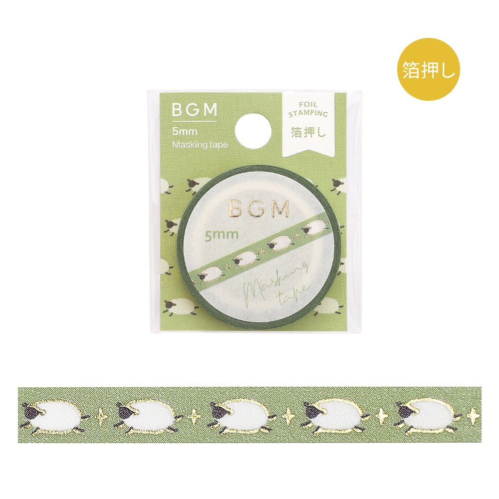 BGM Foil Stamping Masking Tape: Life in Running Sheep — BGM washi tape — decorative Japanese paper tape for journaling and craft, at Cityluxe Singapore