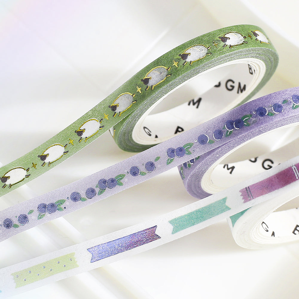BGM Foil Stamping Masking Tape: Life in Running Sheep — BGM washi tape — decorative Japanese paper tape for journaling and craft, at Cityluxe Singapore