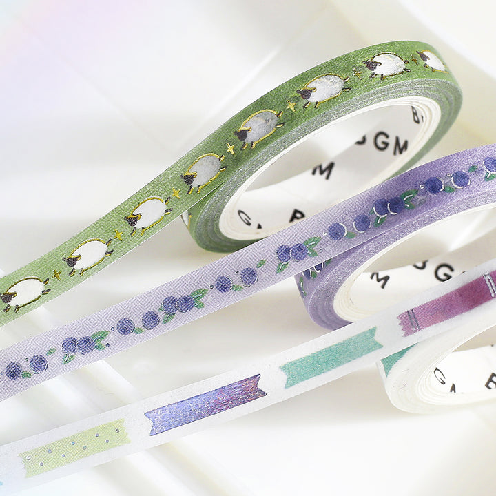 BGM Foil Stamping Masking Tape: Life in Running Sheep — BGM washi tape — decorative Japanese paper tape for journaling and craft, at Cityluxe Singapore