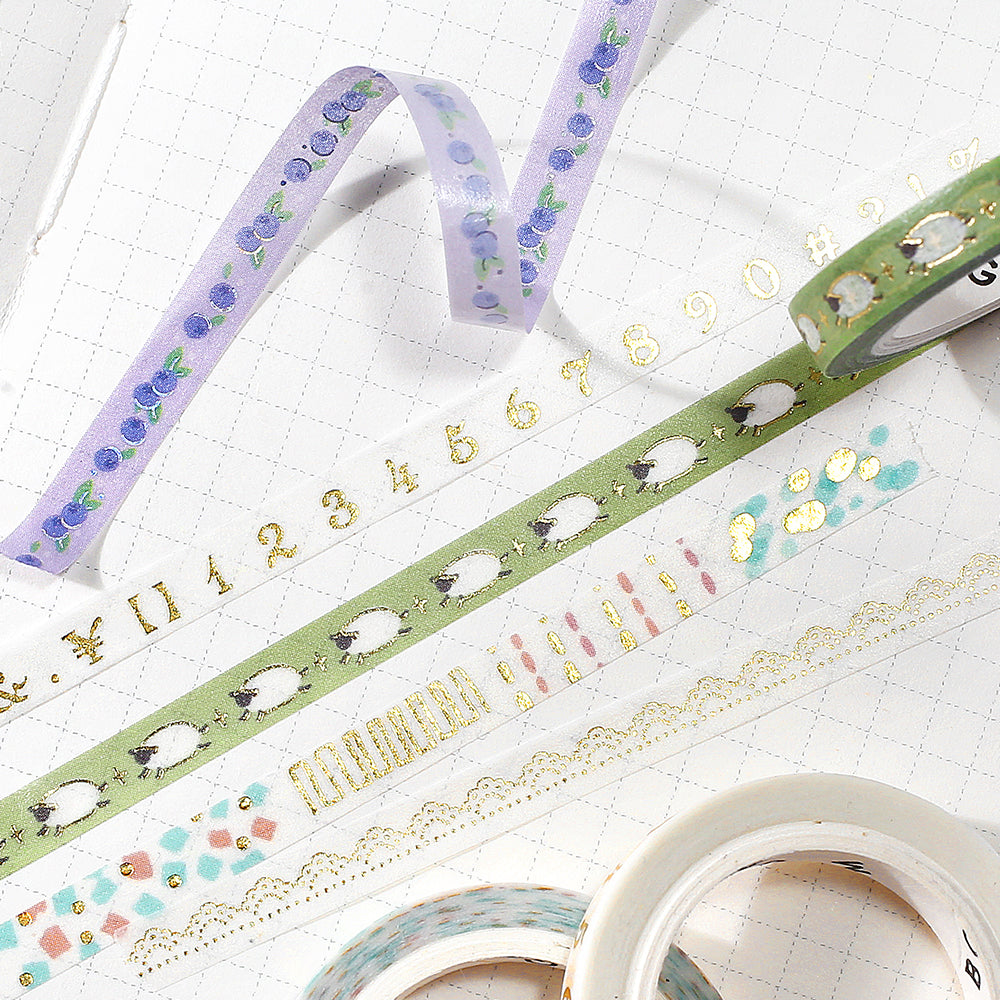 BGM Foil Stamping Masking Tape: Life in Running Sheep — BGM washi tape — decorative Japanese paper tape for journaling and craft, at Cityluxe Singapore