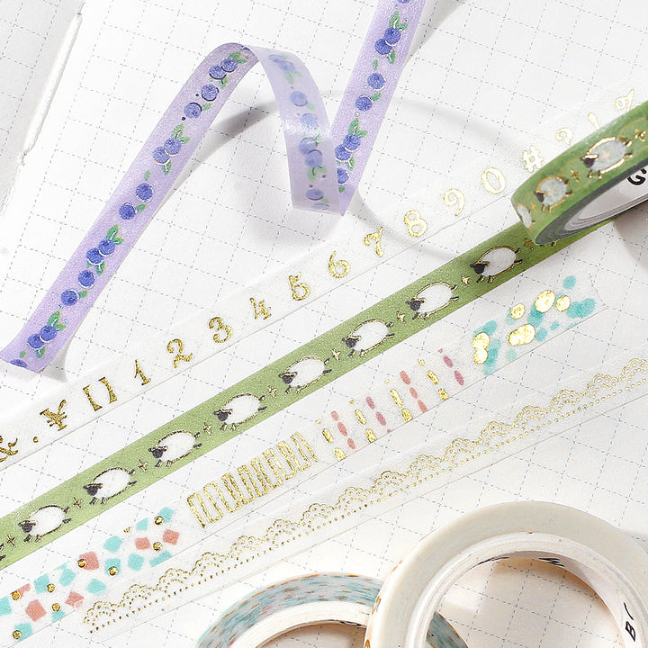 BGM Foil Stamping Masking Tape: Life in Running Sheep — BGM washi tape — decorative Japanese paper tape for journaling and craft, at Cityluxe Singapore