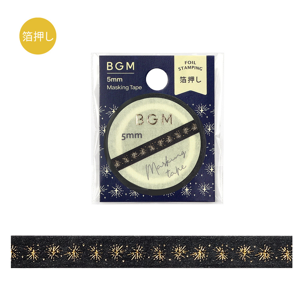 BGM Foil Stamping Masking Tape: Life in Star Fireworks — BGM washi tape — decorative Japanese paper tape for journaling and craft, at Cityluxe Singapore