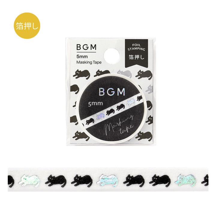 BGM Foil Stamping Masking Tape: Life in Black Cat — BGM washi tape — decorative Japanese paper tape for journaling and craft, at Cityluxe Singapore
