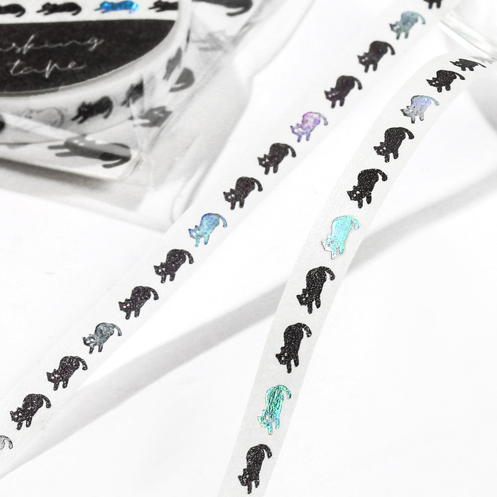 BGM Foil Stamping Masking Tape: Life in Black Cat — BGM washi tape — decorative Japanese paper tape for journaling and craft, at Cityluxe Singapore